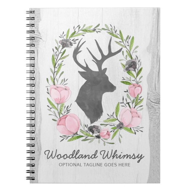 Rustic Hjort Silhouette Blommigt Utandningskamera  Anteckningsbok (Framsidan)