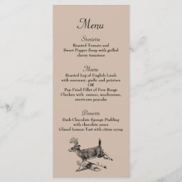 Rustic Hjort Woodland Bröllop Dinner Menu Meny