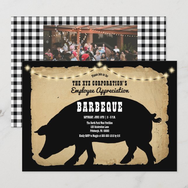 Rustic Hog Company Employee Apprecision BBQ Inbjudningar (Fram/baksida)