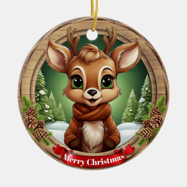 Rustic Holiday Character Xmas Reindeer Gift 🦌🎄 Julgransprydnad Keramik (Framsidan)