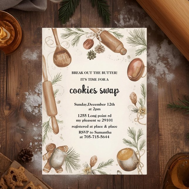 Rustic Holiday Cookie Swap | Cozy Baking Party Inbjudningar (Skapare uppladdad)