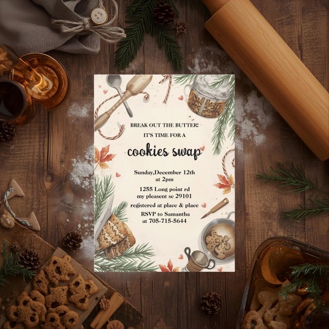 Rustic Holiday Cookie Swap | Cozy Baking Party Inbjudningar (Skapare uppladdad)