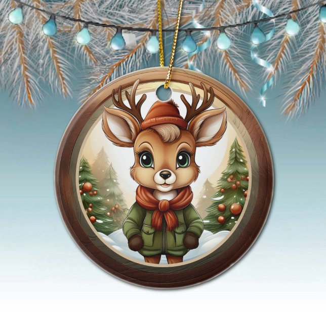Rustic Holiday Reindeer, Xmas Deer, Christmas 🦌🎄 Julgransprydnad Keramik (Xmas Reindeer Character Decoration, Christmas Doe Antlers Ceramic Ornament, Deer Decor, Doe 🦌🎄)