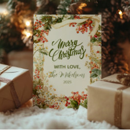 Rustic Holly Berry jul Julkort