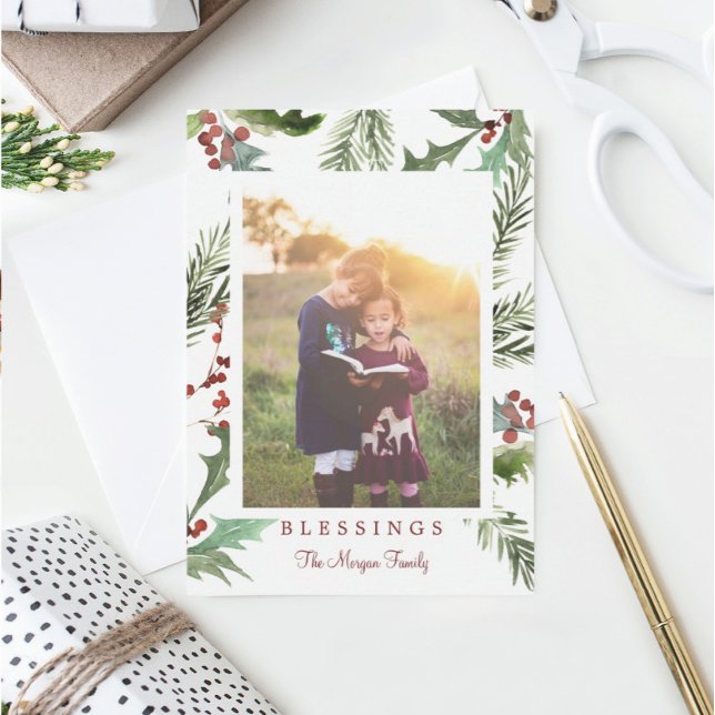 Rustic Holly-fotoportskort Tack Kort (Skapare uppladdad)