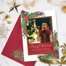Rustic Holly & Gräs med Photo God jul Julkort