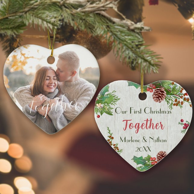 Rustic Holly Gräs tillsammans Foto med 2 sidor Anp Julgransprydnad Keramik (Skapare uppladdad)