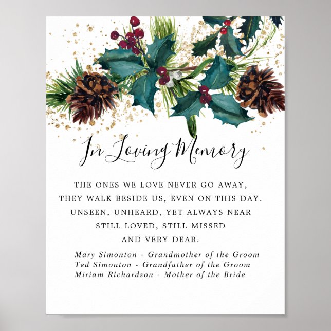 Rustic Holly och Berries Bröllop Memorial Sign Poster (Framsidan)
