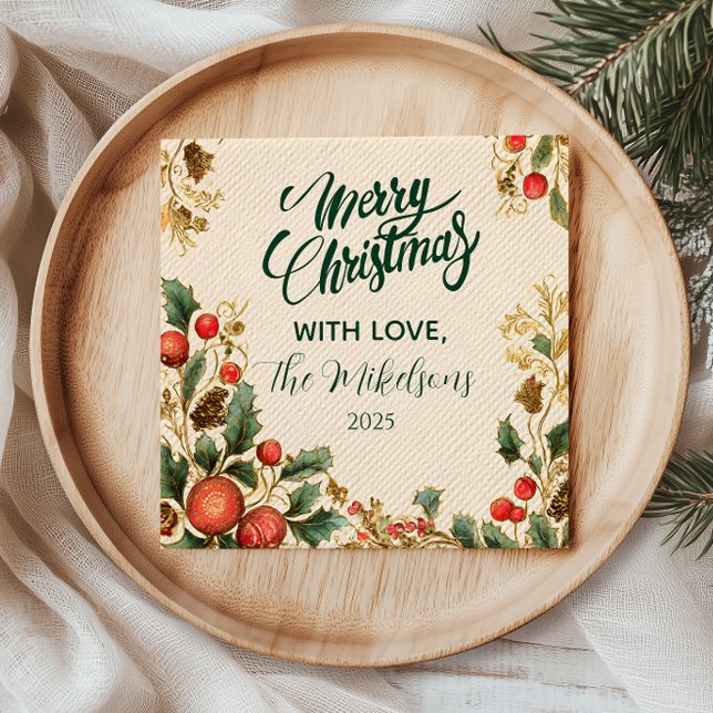 Rustic Holly Pomegranate jul Party Pappersservett (Skapare uppladdad)