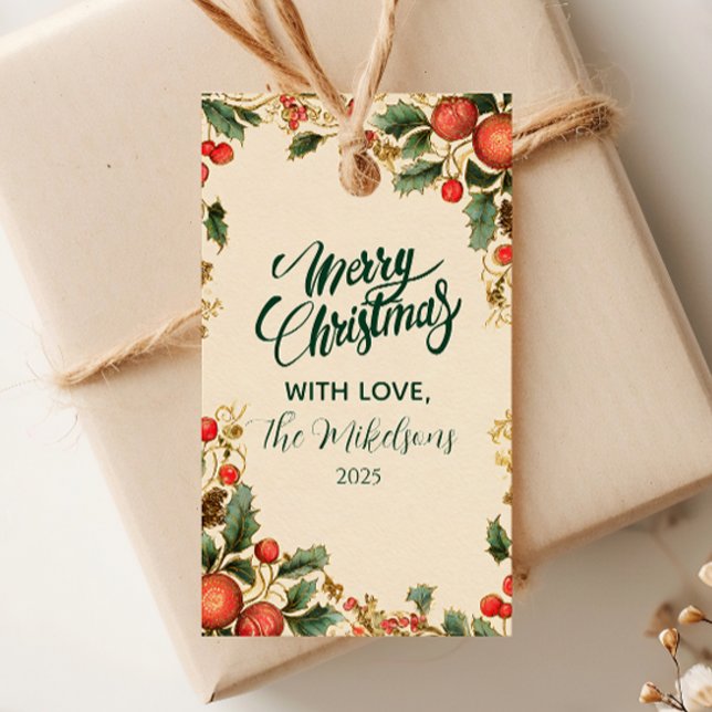 Rustic Holly Pomegranate jul Party Presentetikett (Skapare uppladdad)