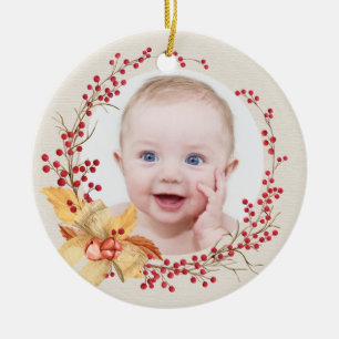 Rustic Holly WandePhoto Baby Första jul Julgransprydnad Keramik