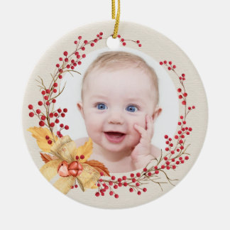 Rustic Holly WandePhoto Baby Första jul Julgransprydnad Keramik