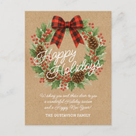 Rustic Holly WandeRed Black Checked Bow Helg Vykort
