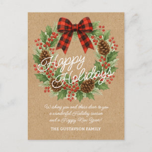 Rustic Holly WandeRed Black Checked Bow Helg Vykort