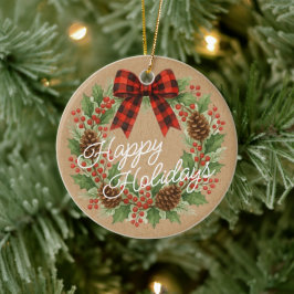 Rustic Holly WandeRed Black Checked Bow Julgransprydnad Keramik