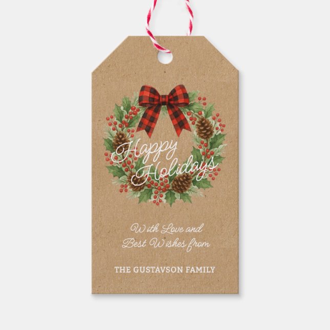 Rustic Holly WandeRed Black Checked Bow Presentetikett (Framsidan)