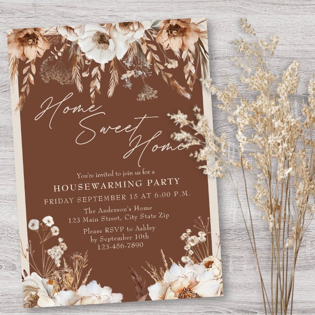 Rustic Home Sweet Home Pampas Grass Houseuppvärmni Inbjudningar (Skapare uppladdad)