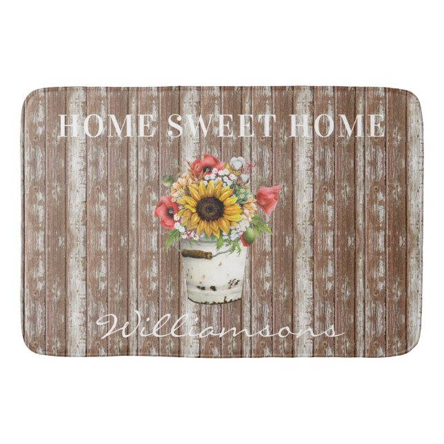 Rustic Home Sweet Home Wood Family Namn Badrumsmatta (Framsidan)