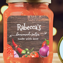 Rustic Homemade Anpassningsbar Salsa-etikett Fyrkantigt Klistermärke