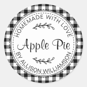 Rustic Homemade Apple Paj Black White Check Runt Klistermärke
