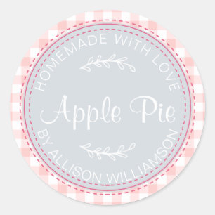 Rustic Homemade Apple Paj Blue Rosa Check Mönster Runt Klistermärke