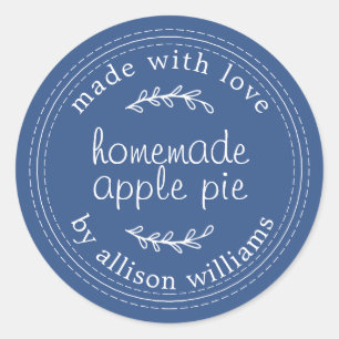Rustic Homemade Baked Goods Apple Paj Blue Runt Klistermärke