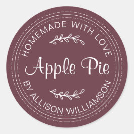 Rustic Homemade Baked Goods Apple Paj Burgundy Runt Klistermärke