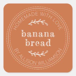 Rustic Homemade Banana Bread Burnt Orange Fyrkantigt Klistermärke