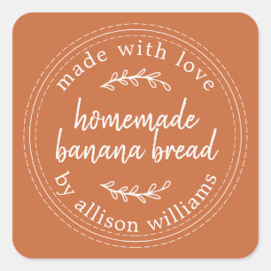Rustic Homemade Banana Bread Burnt Orange Fyrkantigt Klistermärke