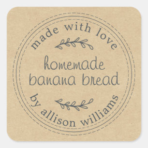 Rustic Homemade Banana Bread Kraft Papper Fyrkantigt Klistermärke