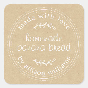 Rustic Homemade Banana Bread Kraft Papper Fyrkantigt Klistermärke