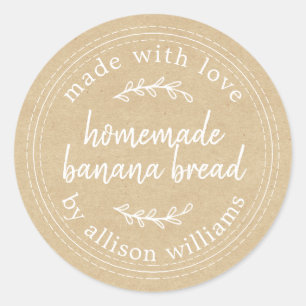 Rustic Homemade Banana Bread Kraft Papper Runt Klistermärke