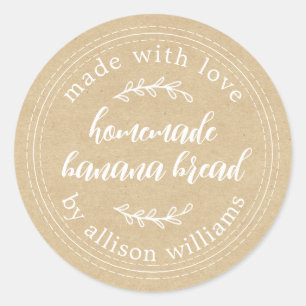 Rustic Homemade Banana Bread Kraft Papper Runt Klistermärke