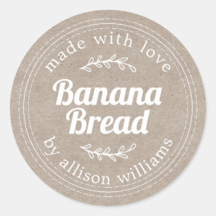 Rustic Homemade Banana Bread Kraft Papper Runt Klistermärke