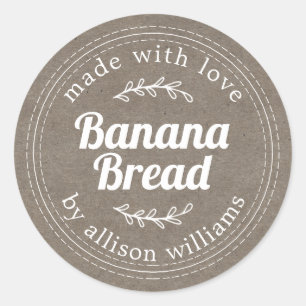 Rustic Homemade Banana Bread Kraft Papper Runt Klistermärke