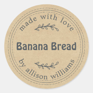 Rustic Homemade Banana Bread Kraft Papper Runt Klistermärke
