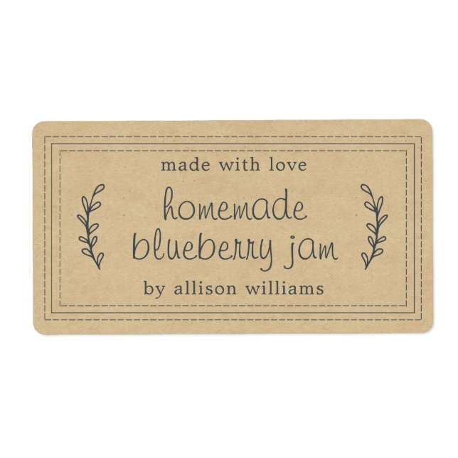 Rustic Homemade Blueberry Sylt Canning Kraft Pappe Fraktsedel (Framsidan)