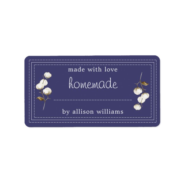 Rustic Homemade-etikett Bomull Sprig Navy Blue Adressetikett (Framsidan)