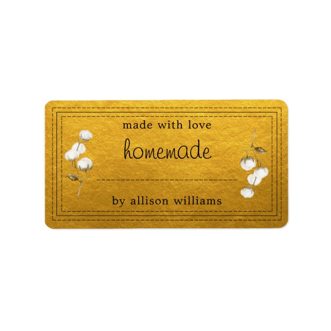 Rustic Homemade-etikett Cotton Sprig Guld Adressetikett (Framsidan)