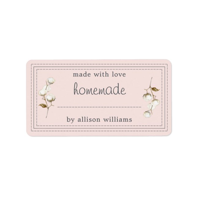 Rustic Homemade-etikett Cotton Sprig Rosa Adressetikett (Framsidan)
