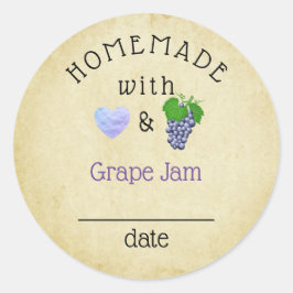 Rustic Homemade Grape Juice Sylt eller Jelly Label Runt Klistermärke
