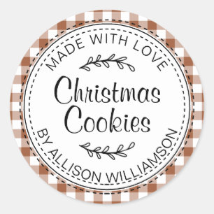 Rustic Homemade jul Cookies TerraCotta Check Runt Klistermärke