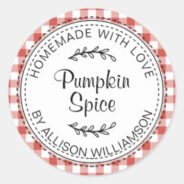 Rustic Homemade Pumpkin Spice Red Check Runt Klistermärke