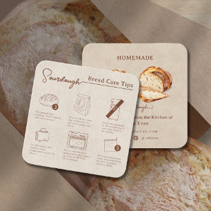 Rustic Homemade Sourdough Bread Care Instruction Fyrkantigt Visitkort