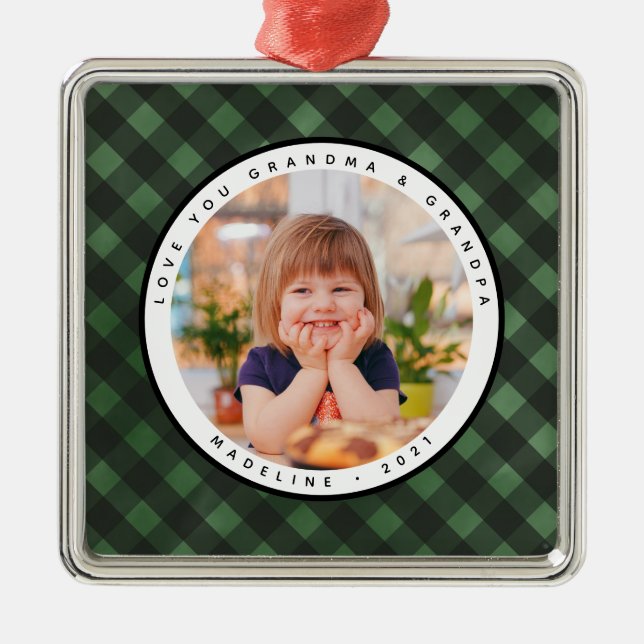 Rustic Homespun Land Photo Grandparent Julgransprydnad Metall (Framsidan)