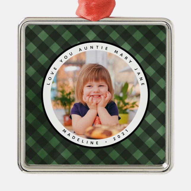 Rustic Homespun Land Photo Moster Metall Ornament (Framsidan)