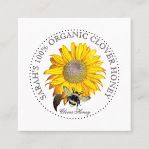 Rustic honey Bee Gult Dandelion Affärskort Fyrkantigt Visitkort