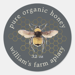Rustic Honeybee Apiary Guld Honeycomb OffBlack Runt Klistermärke