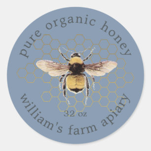 Rustic Honeybee Apiary Guld Honeycomb Vintage Blue Runt Klistermärke