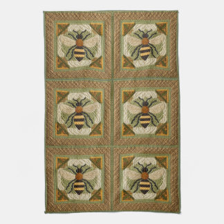 Rustic Honeybee Faux Quilt Two Kökshandduk